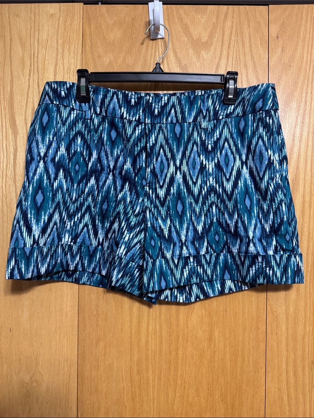 Apt. 9 Teal and Navy Ikat Print High-Waist Shorts